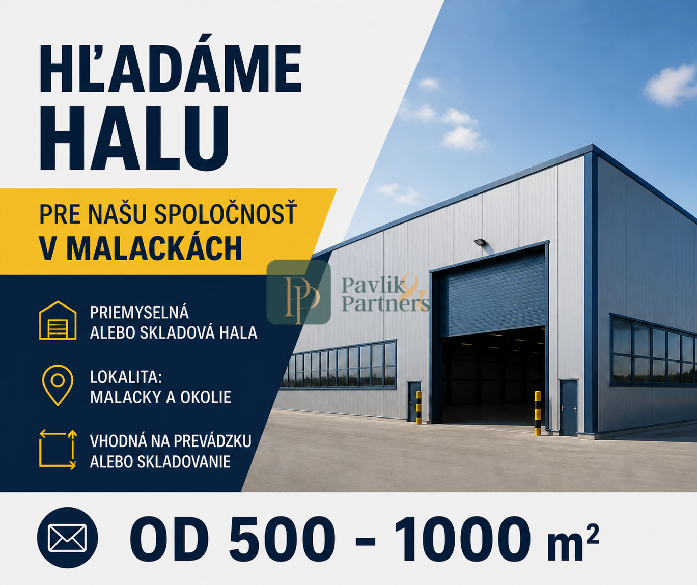 Hľadáme Priemyselnú halu pre klienta v Malckách
